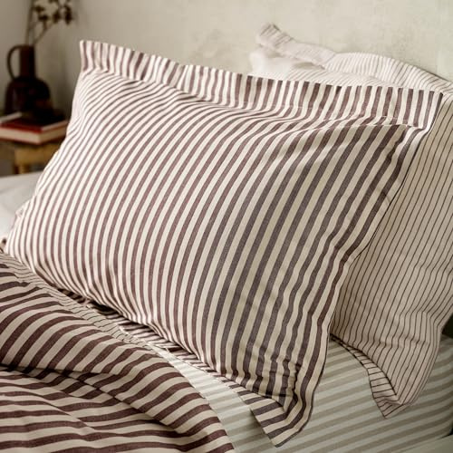 Furn. Yard Hebden Mélange Stripe 100% Cotton Pillowcase Pair – Soft Textured Striped Design (Beetroot – 50x75cm)