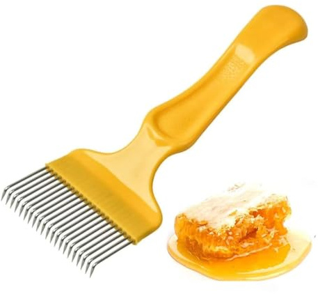 Edelstahl Entdeckelungs Gabel, Fleischgabel,Honig Kamm Imkereiausrüstung Zubehör, Bienen Gabel Entdeckelungsgabel Imker Beekeeping Werkzeug mit 21 Zinken(Gelb,Size:20.5*7cm)