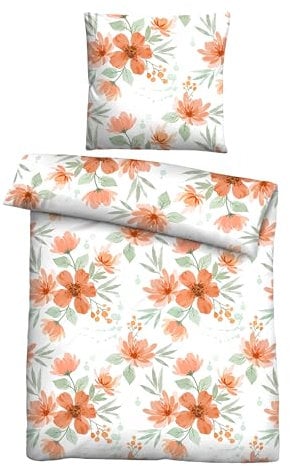 Traumhaft schlafen - Castell - Markenbettwäsche Bettwäsche Baumwoll Seersucker 0020371 BLÜTENZAUBER 1x 135x200 cm + 1x 80x80 cm, nektarine