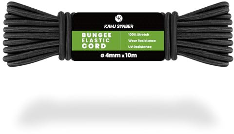 Kamu Synber Cuerda Elástica 4mm x 10m Cuerda de Goma Elastica para Lona, Remolque, Piscina, Pulpos | Negro