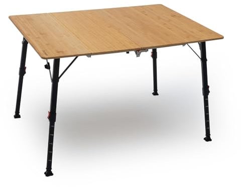 qeedo Quick Kimmy 110x80 cm Campingtisch rechteckig mit Bambus-Tischplatte, klappbar, höhenverstellbar