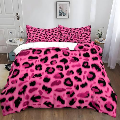 NDXRWDZR Housse de Couette 200x200 Adolescent LéOpard Rose Parure de Lit 2 Personnes avec Fermeture Éclair Doux Respirant Microfibre Housse de Couette et 2 Taie d'oreiller 65x65 cm