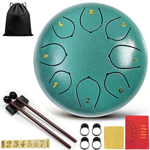 Taechalingo Zungentrommel 6 Zoll 8 Töne,Small Steel Tongue Drum,Steel Tongue Drum Klein,mit Zungentrommel Liederbuch,Schlagzeug Sticks und Stoffbeutel,Meditation Yoga Klangheilung