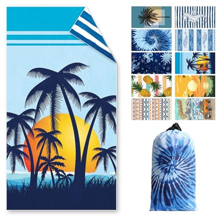 Strandtuch Groß, 180 x 100 cm Doppelseitig Strandhandtuch, Schnell Trocknendes, Weiches, Leichtes, Pflegeleicht, Sandfreies Microfaser Handtücher für Reise Urlaub Schwimmen Camping, m it Tasche