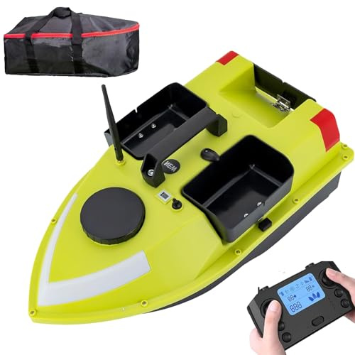 SAIYERUS Bateau Télécommandé avec GPS Croisière à Point Fixe, Intégré Batterie Lithium 12000mah, Lumière LED et 3 Boîtes Appâts Bateau Amorceur Peche Carpe pour Réservoirs, Lacs, pour Amateurs Pêche