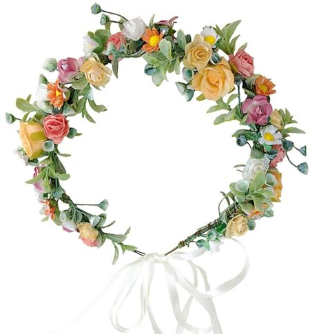 MUNSKT Rose Flower Crown, Flower crowns,Floral Wreath Headband, Colorful Bohemian Bridal Flower Hair Wreath for Wedding Party