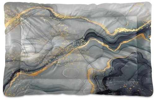 Vftphvr Dog Cat Bed Mat for Small Medium Pets, Soft Crate Pad Mattress Cushion No Slip Sleeping Kennel Mat Washable & Dry 36x24 inch Print Gold Black Marble Texture Abstract Ink Paint