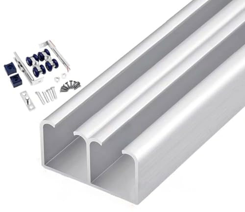 Serenitison Rieles para Puertas Correderas,Accesorios para Correderas,Guías de Rodillos De Doble Riel para Puertas De Armario,Guia Puerta Corredera,para Paneles De Puerta De 18-24 mm De Grosor