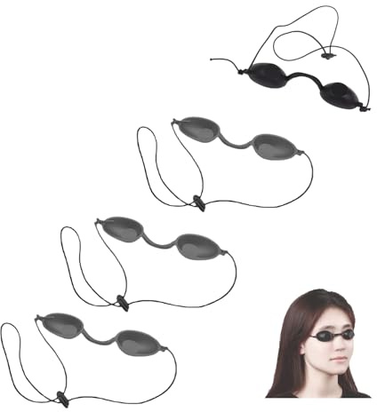 PLATEYTR Gafas de protección Ocular para fototerapia 4 Unidades, Gafas de Seguridad UV para Bronceado con diseño ergonómico en Silicona Negra, Ideales para tratamientos estéticos y médicos