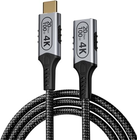BAWIOFIAU Cable Alargador USB C Macho a Hembra, 20Gbps USB 3.2 Gen 2×2, 100W 20V/5A, Vídeo 5K@60Hz, 4K@144Hz, Cable de Extensión Tipo C compatible con Thunderbolt 4/3 (2M)