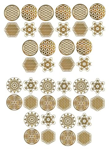 Correa 40PCS/10 Sheets 3.5CM Flower of Life Sticker Golden Transparent Waterproof Sticker 7 Chakra Copper Sticker