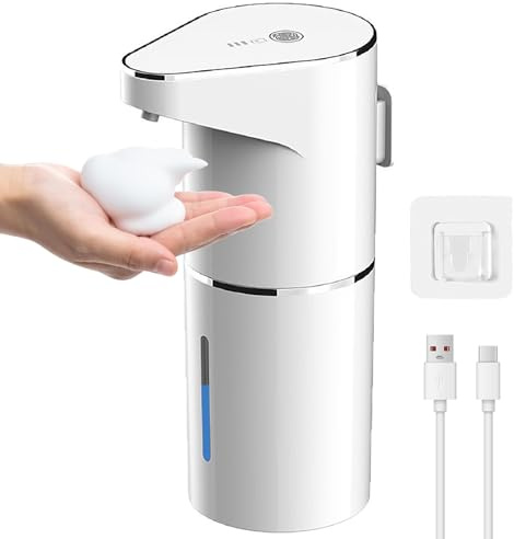Automatic Foam Soap Dispenser Touchless, 350ml Wall Mounted Soap Dispenser Rechargeable, 3 Adjustable Levels, IPX5 Waterproof for Bathroom and Kitchen