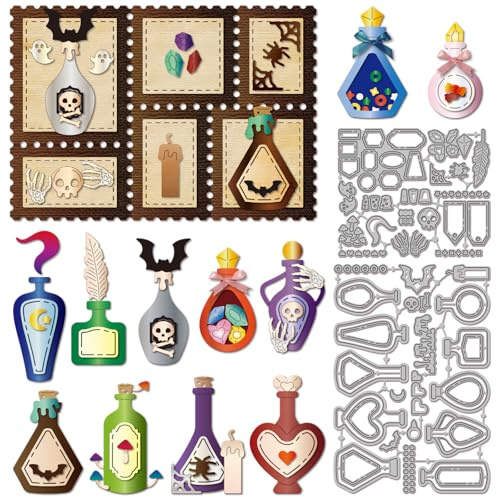 GLOBLELAND Stanzformen Für Zaubertrankflaschen Schüttelanhänger Skelett Metall Stanzteile Fledermaus Edelstein Mond Stanz Und Prägevorlagen Für Scrapbooking Bastelarbeiten Und Papierkartenherstellung