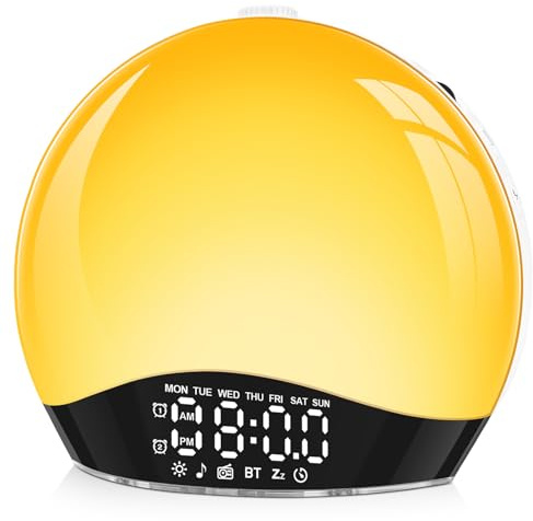 Cadrim Bluetooth Tageslichtwecker Lichtwecker, Wake Up Licht Lichtwecker, 17 Farblicht, 22 natürlichen Sounds & FM Radio, Sonnenaufgang Sonnenuntergangssimulation, für Erwachsene & Kinder