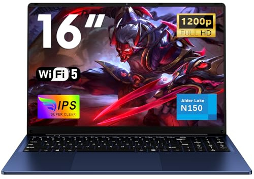 NAIKLULU 16 Pollici Computer Portatile 2026, Processore N150 (1,2 a 3,6 GHz), 16GB RAM 1TB SSD Pc Portatile Laptop, Tastiera Completa Retroilluminata, FHD 1920x1200P, 6000mAh/46.2Wh