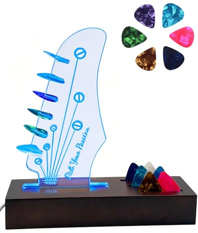 Cinvo Glödande plektrumhållare i flera färger som växlar, lyser upp trädisplay för gitarrplektrum unik musikergåva för gitarrspelare, studiodekor