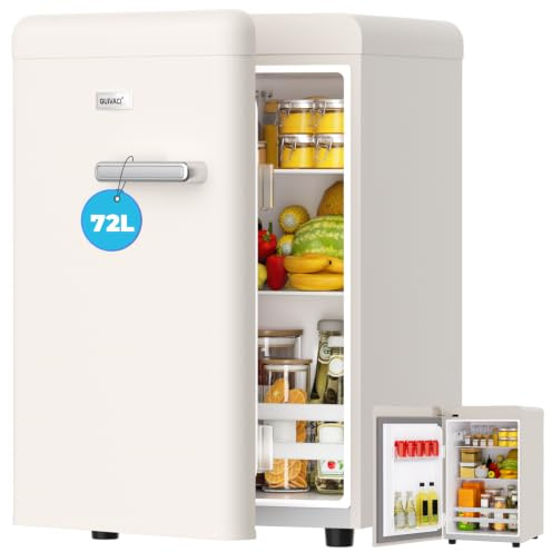 GUIVACI Frigorifero piccolo 72 l, silenzioso (43 dB), regolazione del raffreddamento a 7 livelli, illuminazione interna a LED, per camera da letto, ufficio, cucina e bar (bianco)