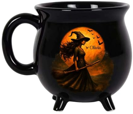Custom Witch Cauldron Mug - Personalized Halloween Coffee Mugs,Cauldron Ceramic Mug,Fall Pumpkin Cat Ghost Spooky Season Beverage,Witchy Coffee Cups Gifts for Women, Besties, BFF, Family, Yourself