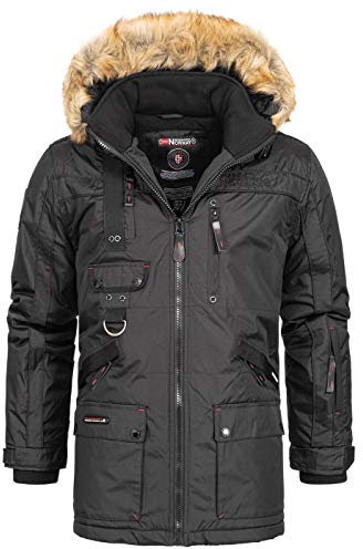Geographical Norway Chirac Men - Parka Groß Warm Mann Herbst Winter - Wasserabweisender Mantel - Outdoor Pelz Kapuzenjacke - Windjacke - Ideales Geschenk Männer (Schwarz M)