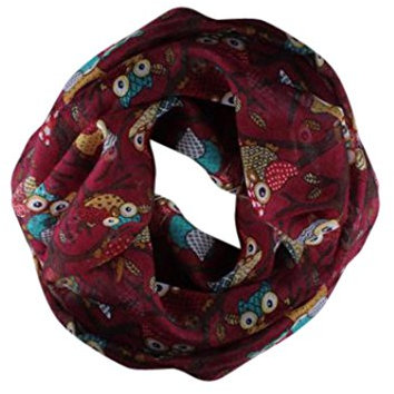 TUDUZ Damenschal Herbst Winter Eulen Muster Schlauchschal Loop Schal Rundschal (Rot)