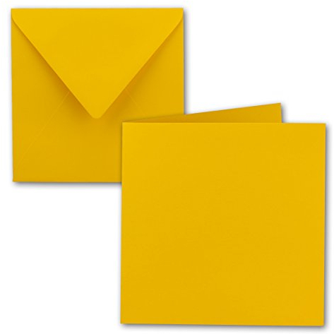 25x Quadratisches Falt-Karten-Set - 15 x 15 cm - mit Brief-Umschlägen - Honiggelb - Nassklebung - für Grußkarten, Einladungen & mehr