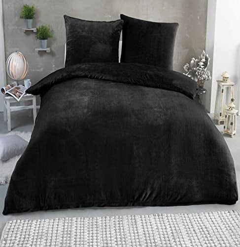 MALIKA Winter Plüsch Bettwäsche Nicky-Teddy Cashmere Coral Fleece 135x200 155x220 200, Größe:200 x 200 cm, Designe:SCHWARZ