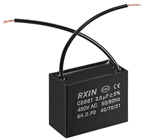sourcing map Ceiling Fan Capacitor CBB61 3.5uF 450V AC 2 Wires Metallized Polypropylene Film Capacitors 38x20x30mm for Water Pump Motor Generator