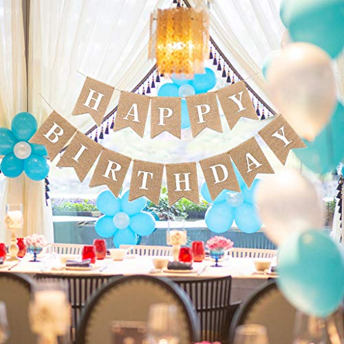 Oumezon Happy Birthday Banner leinen Girlande Leinenbanner Happy Birthday Sackleinen Banner Geburtstag Dekoration Drieck Flagge Wimpelkette für Geburtstag Geburtstagsfeier Dekoration