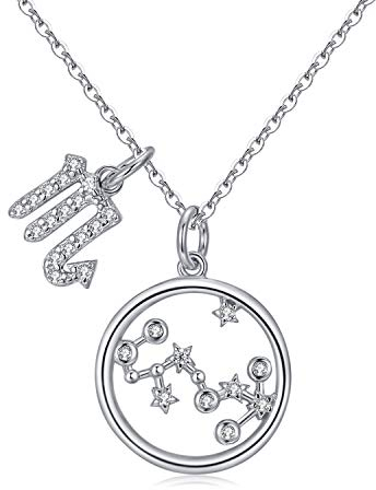 Qings Constellation Halskette 925 Sterling Silber CZ Skorpion Horoskop Sternzeichen Anhänger Halskette für Frauen Mädchen Valentinstag