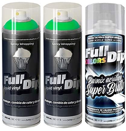 Sophisticauto Full Dip Pack 2 Grün Lime Sprays Vinyl Flüssig + 1 Top Coat Glänzend Klarlack