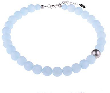 Adi-Modeschmuck modische Halskette 'Fiona', original italienische Polarisperlen mit Einer asymmetrisch sitzenden metallic Akzentperle, handgefertigt in Berlin (Hellblau)