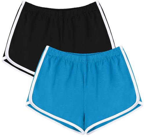 URATOT 2 Pack Yoga Short Pants Summer Running Athletic Shorts Women Dance Gym Workout Elastic Waist Shorts