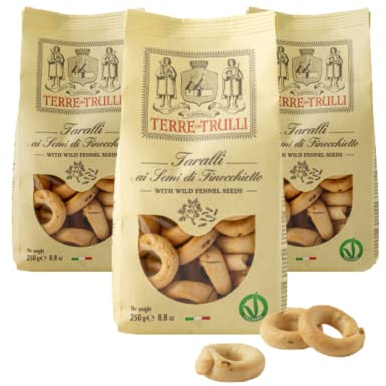 Terre Dei Trulli Taralli Pugliesi Ai Semi Di Finocchietto 3 pz Da 250g | Taralli Artigianali Per Uno Snack Veloce E Gustoso, Snack Salati, Made In Italy