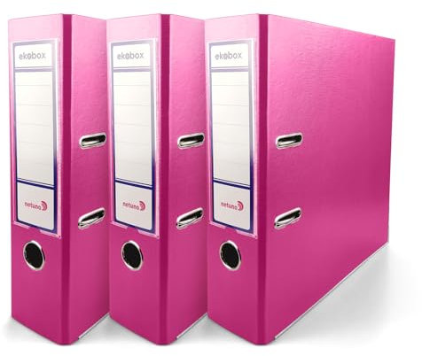 Netuno 3x Akten-Ordner Rosa DIN A4 Ekobox 2-Ring-Mechanik Ringorder a4 8cm Kunststoff Ordner a4 breit Büroordner Plastikordner Briefordner a4 Ringmappe breiter Aktenordner PP-Ordner farbig