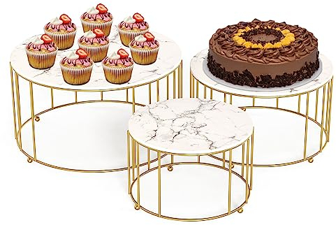 JUJOYBD Tortenständer Rund 3er Set, Kuchenständer 3 Etagen, Ausstellungsstand Gold, Tortenplatte mit Fuß Dessert Cupcake-Ständer für Hochzeit, Geburtstag, Buffet, Babyparty, Teeparty
