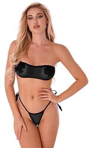 ranrann Ensemble Femme Sexy Bikini Transparent Soutien-Gorge String Maillot de Bain Lingerie Slip sous-vêtements Swimwear Noir Taille Unique