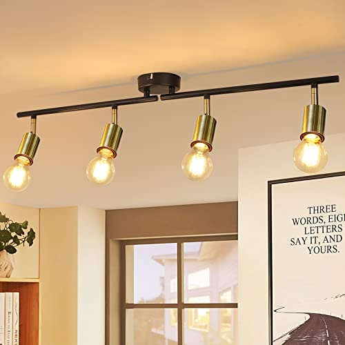 CBJKTX Deckenleuchte Vintage 4 Flammig Deckenstrahler - E27 Deckenlampe Retro Schwarz-Gold Wohnzimmerlampe Drehbar Modern Deckenspots Industrial für Wohnzimmer Schlafzimmer Küche Gänge Esszimmer