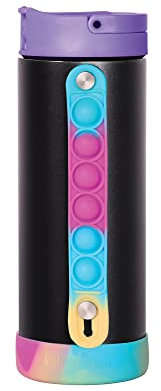 Elemental Iconic Pop Kids Water Bottles with Pop Strap - Triple Wall Leakproof Insulated Stainless Steel Water Bottle - Dishwasher Safe and BPA Free Water Bottle with Straw - Black Tie Dye - 414 ml