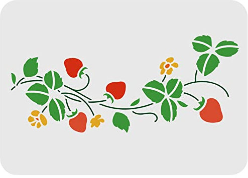 FINGERINSPIRE Fraise Bordure Pochoir 29,7x21cm Réutilisable Fraise Vignes Dessin Pochoir Fraise Fleur Pochoir Jardin Pochoirs Botaniques pour Mur Meubles Bois Printemps Décoration d'intérieur