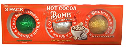 Hot Cocoa Bomb - 3 Pack - Assorted Flavours - Milk Chocolate, Salted Caramel And Peppermint Flavours with Marshmallows - Delicious Winter Warmer