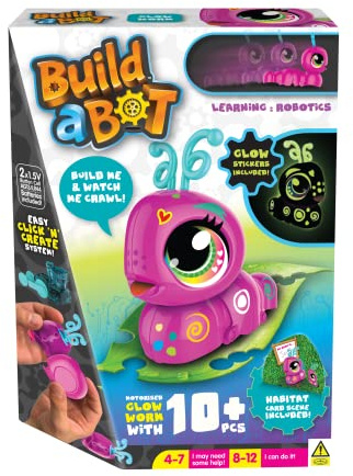 Build-a-Bot: Glow Worm | Build Your Own Interactive Pet Worm | Easy Click 'n' Create System | 20+ Piece STEM Robot Kit for Kids | For Ages 4+, Pink