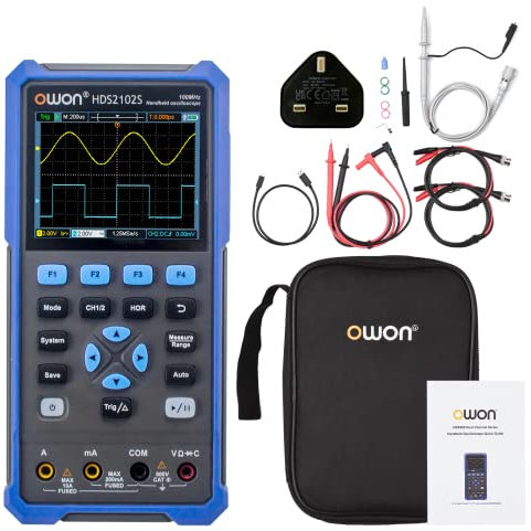 YuqiaoTime HDS200 Series Digital Oscilloscope, 2CH Handheld Oscilloscope+Multimeter 2 in one 3.5 inch USB True RMS Test (HDS2202 2CH 200M)