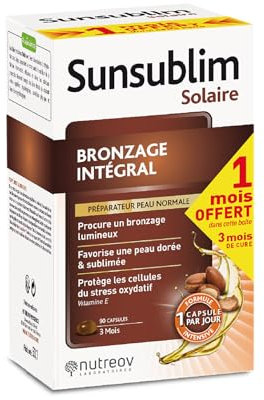 NUTREOV - Sunsublim Bronzage Intégral - Complément Alimentaire à Base d’Actifs d’Origine Naturelle - Fabrication Française - 90 Capsules