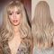 Allbell Blonde Perücke mit Pony Erdbeer Blondes Haar Lange Wellige Perücken für Frauen Hitzebeständige synthetische Haar Perücke Tägliche Hochzeit Cosplay Verwendung