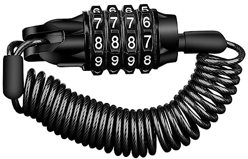 Candado de Cable para Casco Moto, Cerradura de Bicicleta de Cable, 150 cm Antirrobo con Códigos 4 Dígitos Alta Seguridad, Candado Antirrobo para Patinete Eléctrico Cochecito de Bebé Maletas