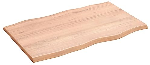 vidaXL Tischplatte, Holzplatte für Tisch Esstisch Couchtisch, Massivholzplatte Handgefertigt mit Baumkante, Ersatztischplatte, Hellbraun 80x50x2cm Massivholz Eiche Behandelt