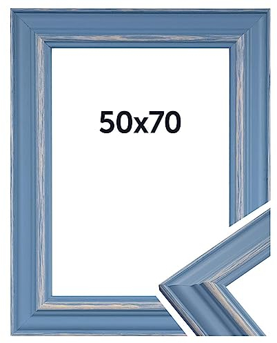 DÖRR Bilderrahmen Boho - Massiv Holz - Kunstglas - Shabby Chic - Vintage Style - Made In Italy 50x70 Hellblau