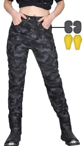 CBBI-WCCB Damen Moto Jeans Motorrad Hose mit Protektoren Motorradhose (DE/NL/SE/PL, Bundweite & Schrittlänge, 32, 31, blau Tarnanstrich)