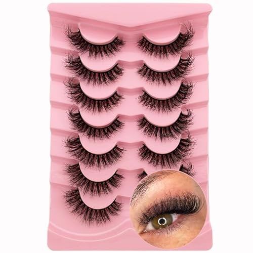 7 paires de Faux cils 3D Oeil de Chat, Volume moelleux Curly Cat-Eye Cils artificiels Look Naturel, Réutilisables Faux cils de maquillage faits main(Z18)