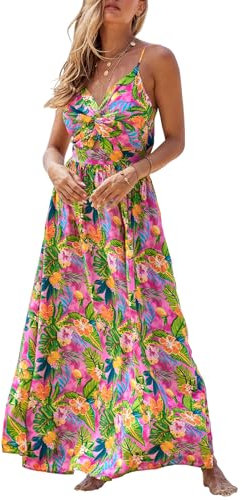 CUPSHE Damen Kleid V Ausschnitt Twist vorne Blumendruck Verstellbares Cami Maxikleid Freizeitkleider Boho Beach Maxi Dress Tropisches Blumenmuster M